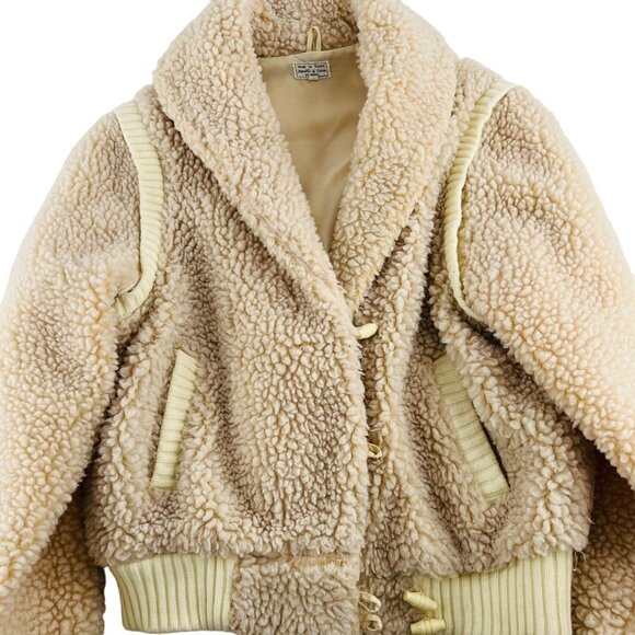 Vintage Women's Fleece Teddy Bear Jacket size Large Toggle Buttons Ivory - Picture 1 of 5